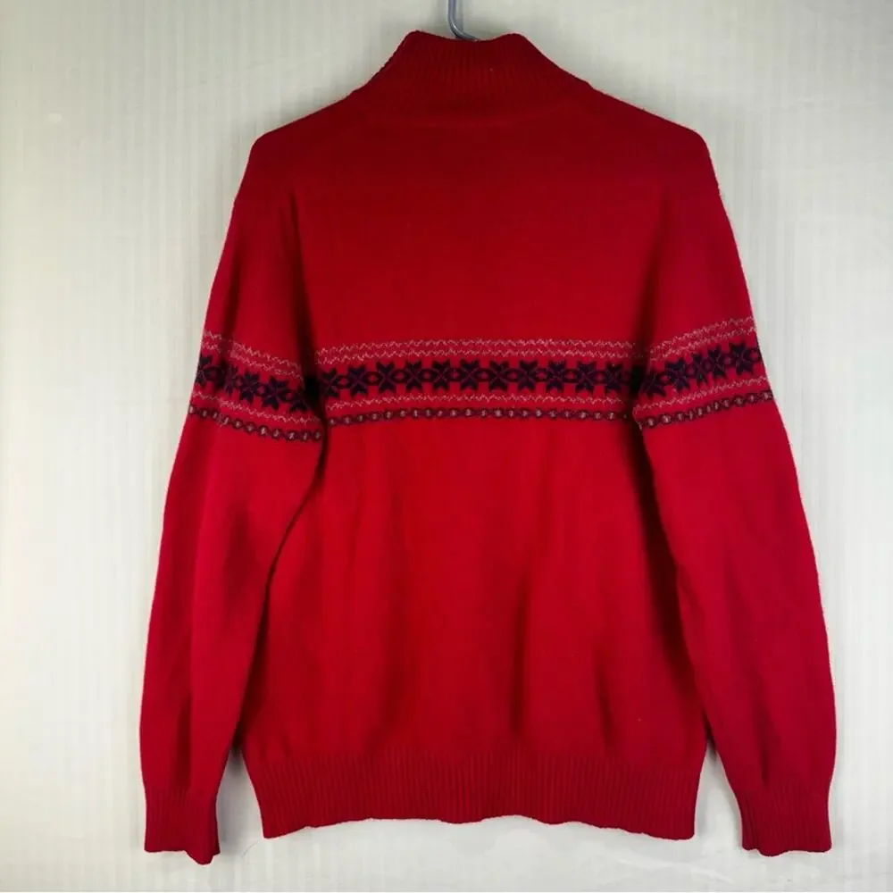 J. Crew Vintage Size X-Large %100 Lambs Wool Pullover Sweater 1/4 Zip Fair Isle